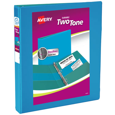 Avery Two-Tone Durable 3 Ring Binder, 1 Inch Slant Rings, Blue/Teal View Binder (17290) 1